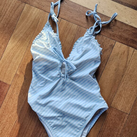 Shade & Shore Blue/White Striped One-Piece Bathing Suit Size XS (0-2) - Picture 3 of 14